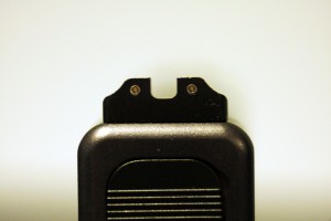 The Warren Tactical 3 dot rear sight uses smaller, dimmer tritium vials and no potentially distracting white outline.