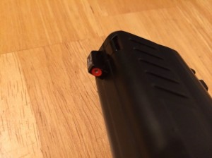 The bright orange front disc of the Trijicon HD sight is easy to pick up at speed and to use with a target-focused shooting style.